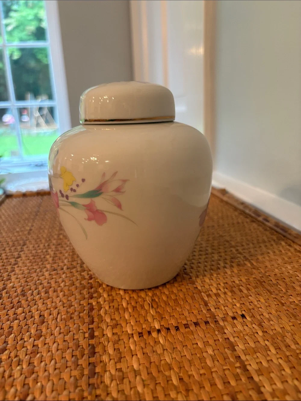 Srednick Collection Porcelain Ginger Jar, Made in Japan, Floral Motif, Gold Trim